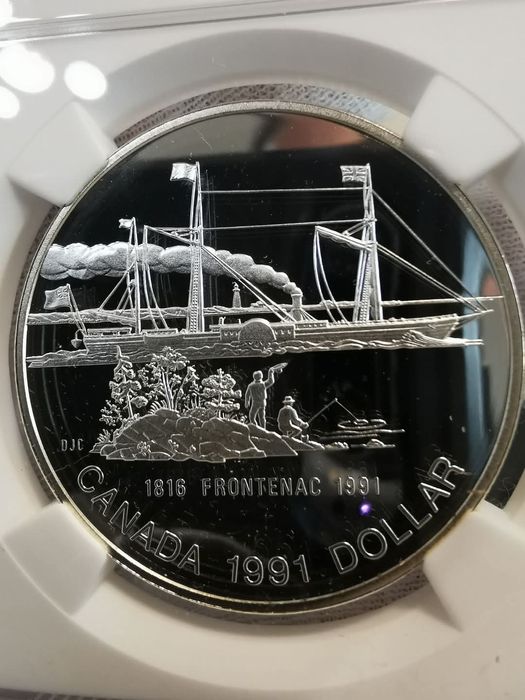 КАНАДА 1 долар 1991р. 175р. Пароплаву Фронтенак. СРІБЛО. СЛАБ NGS PF69