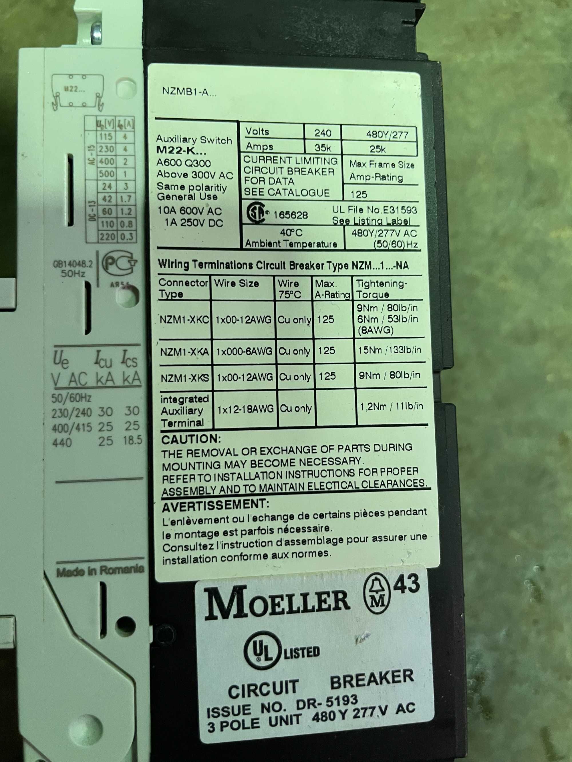 Wyłącznik mocy Moeller Eaton NZM1 80A