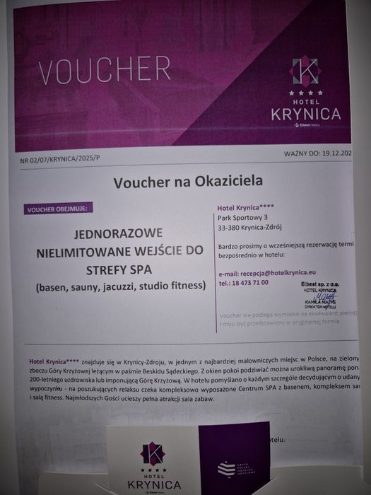 Voucher strefa spa Hotel Krynica