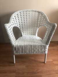 Fotel rattanowy ikea, biały, z poduszką
