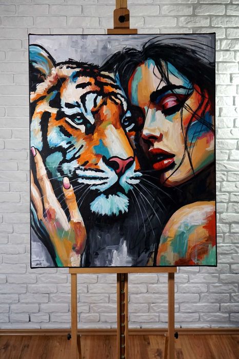 Obraz olejny 80x100 duży ręcznie malowany nowoczesny z certyfikatem