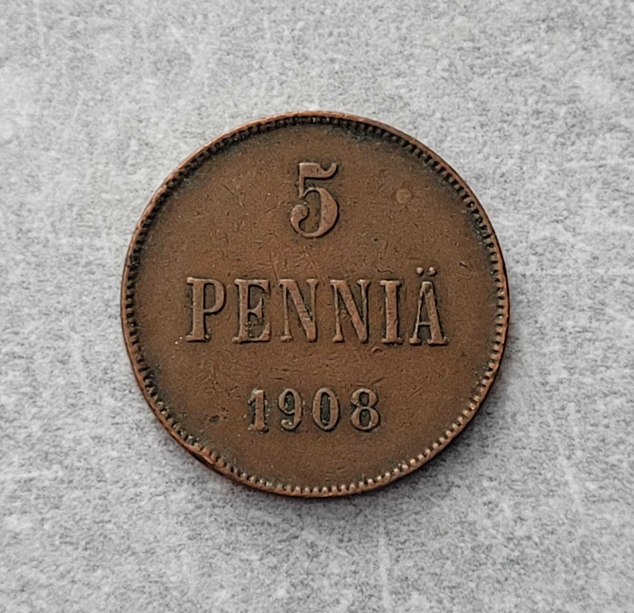 417) FINLANDIA - 5 Pennia - 1908 r.