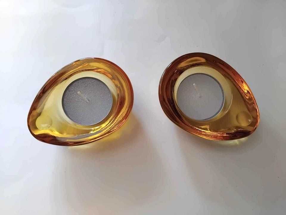 Mini castiçais em cristal, cor âmbar