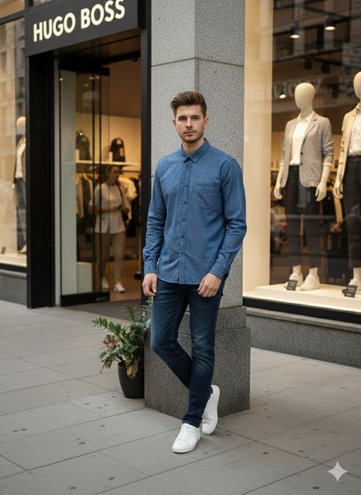 Чоловіча сорочка Hugo Boss, сорочка оверсайз, базова сорочка чоловіча