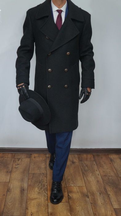 Płaszcz Dwurzędowy Wełna Zara Rozmiar XL 185/104 Kolor Czarny Głęboki