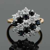 Złoty pierścionek z szafirami i diamentami 0.90ct kwiatek 18K