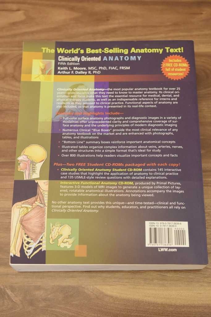 Książki "Clinically Oriented Anatomy" K. L. Moore i A. F. Dalley +2xCD