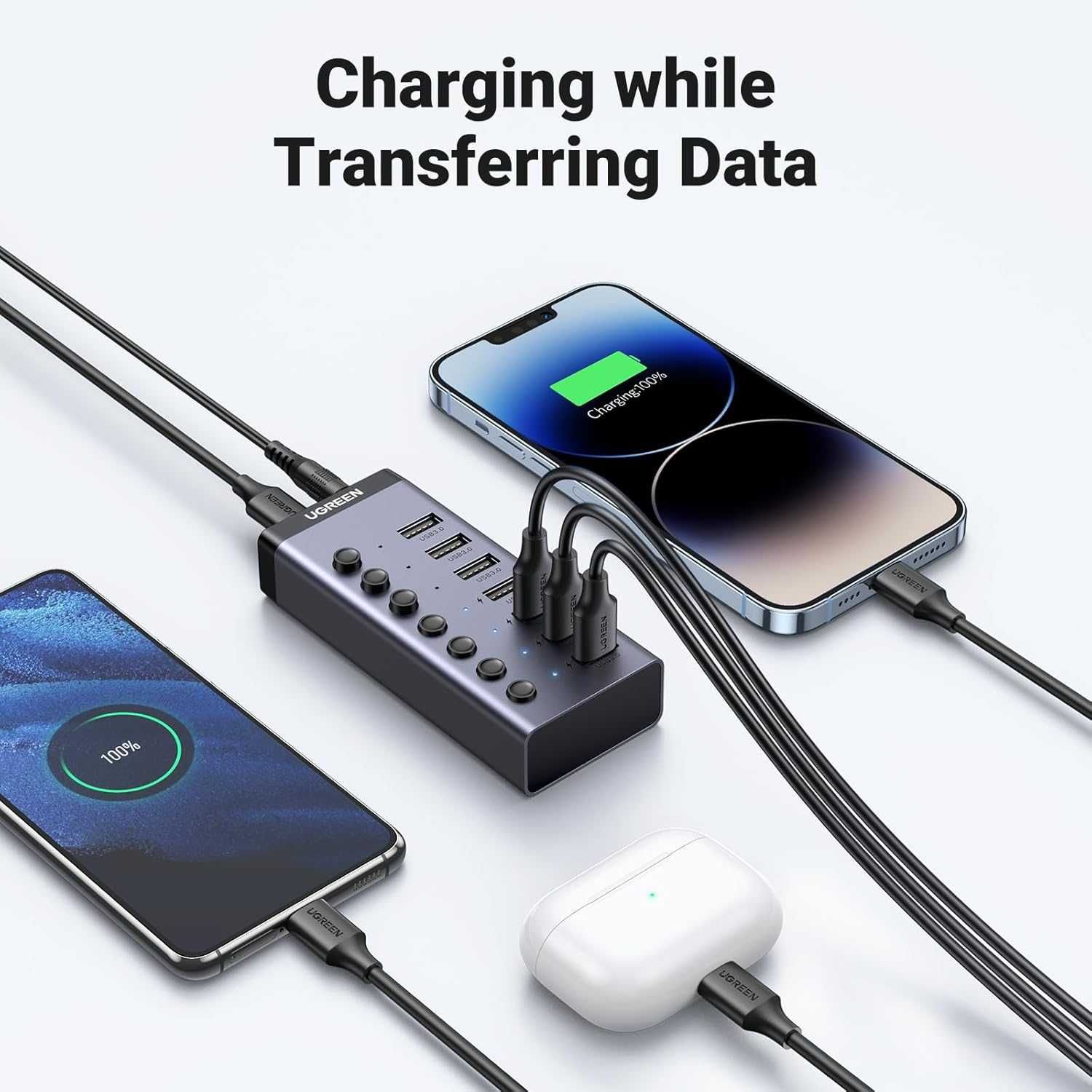 USB-хаб для USB-A USB 3.0 7 портов UGREEN для ноутбука с доп. питанием