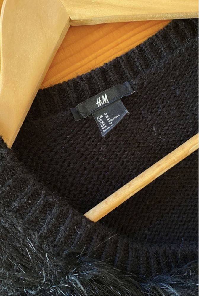 H&M bezrękawnik futerko czarne futrzak sweter narzutka kamizelka