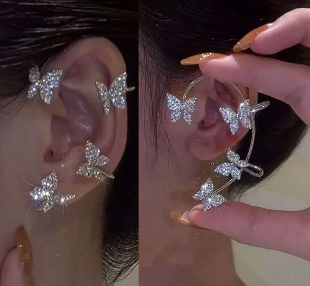 Каффа серьги каффы бабочки блестящие циркониевые  для ушей пара