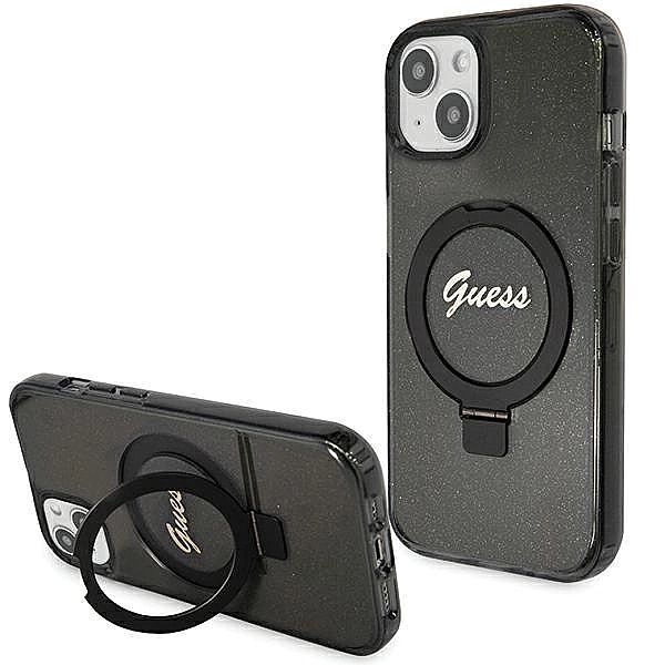 Etui Guess Ring Stand Script Glitter MagSafe na iPhone 14 / 15 / 13 -