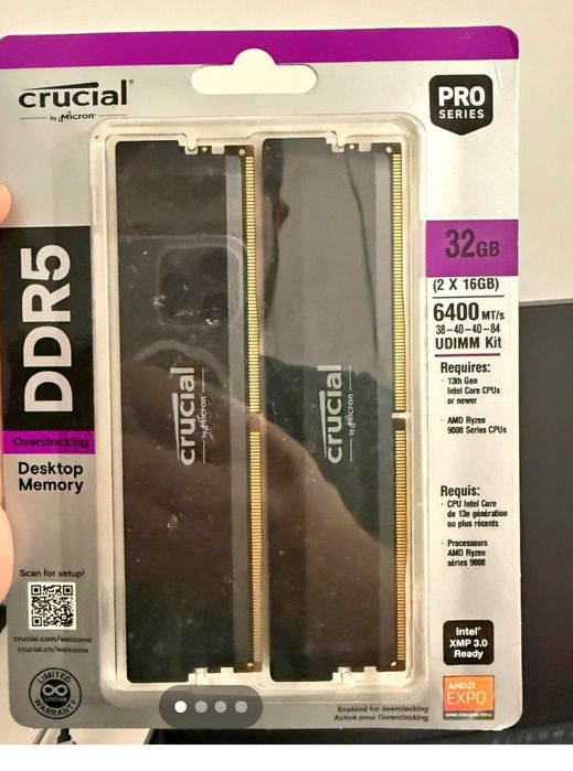 Crucial Pro DDR5 32GB (2x16GB) 6400MHz CL38, OC Gaming-novo/selado