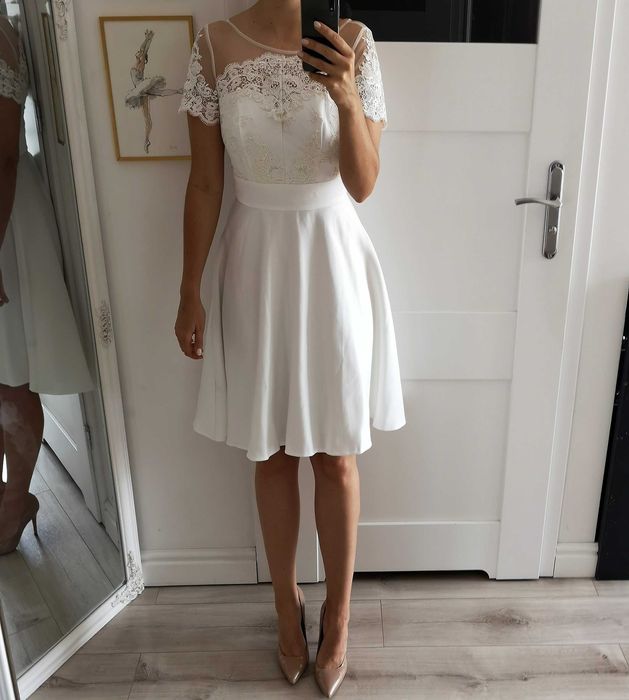 Sukienka Chi Chi London Ślubna NOWA L Asymetryczna - dłuższy tył