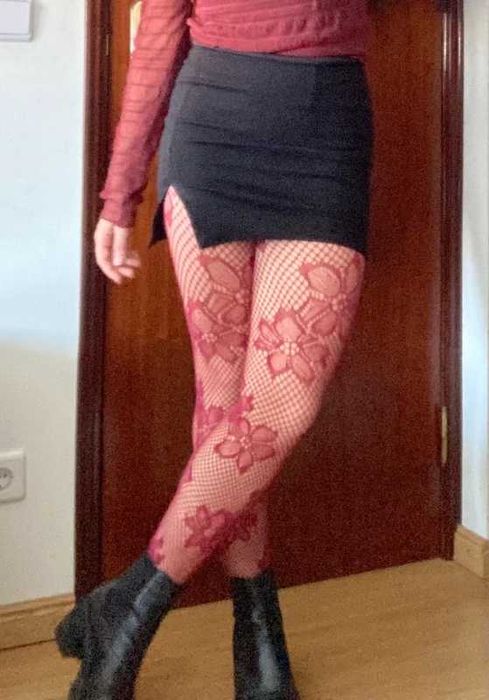 Collants / meia calça vermelho com flores