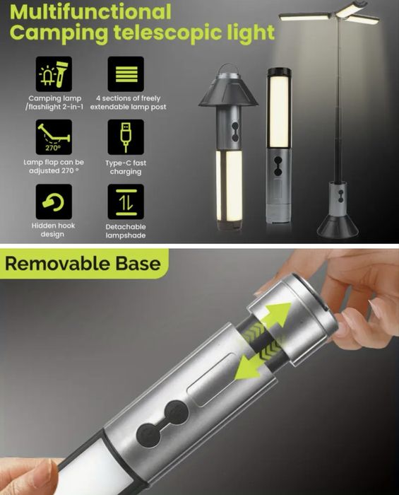 Багатофункціональний портативний LED кемпінговий ліхтар 5в1