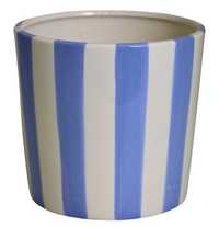 Doniczka Ceramiczna W Paski Biało-Niebieskie Średnia