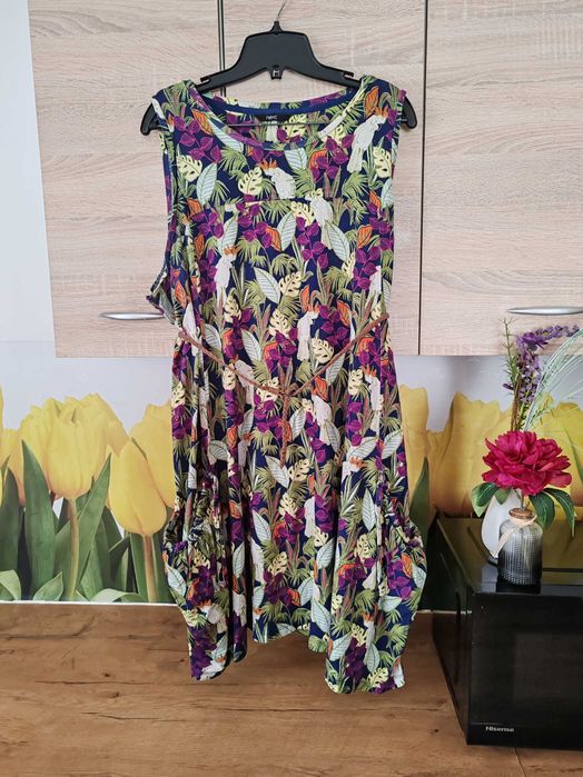 Świetna wygodna letnia sukienka Next rozmiar 50 bawełna kwiaty