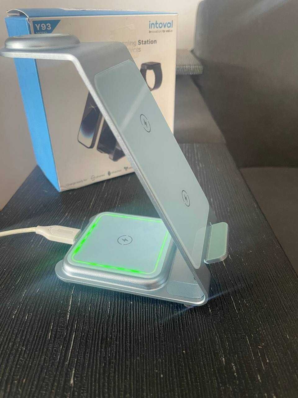 Бездротова зарядка 3 in 1 Y93 Ultra-Thin Pure Metal  15W Sierra Blue
