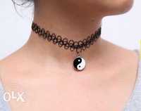 Colar fio Stretch Retro gótico pendente tatuagem Yin-yang NOVO