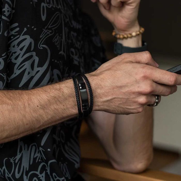 Чоловічий браслет FOTON чорний шкіряний з металом