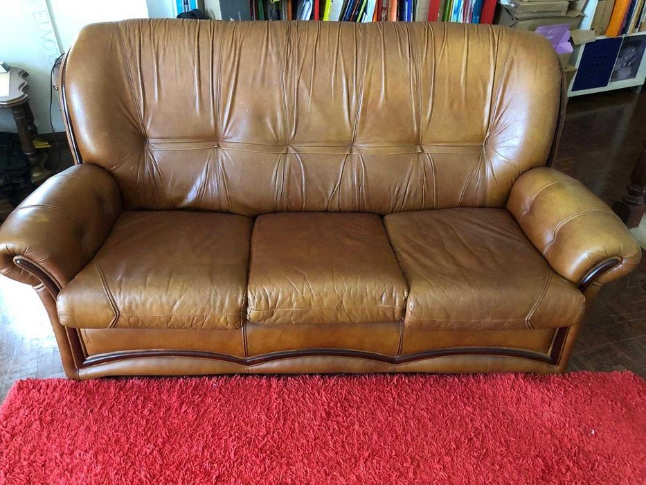 Sofá-Cama, Conjunto de 3 em Pele