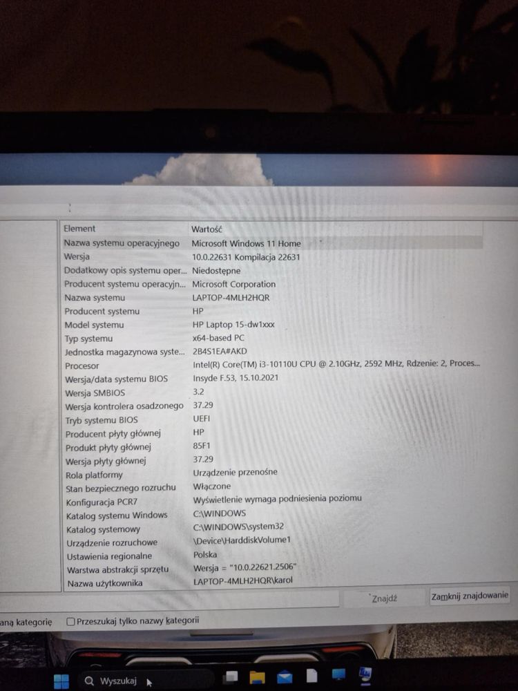 Laptop HP 15-DW1000NW