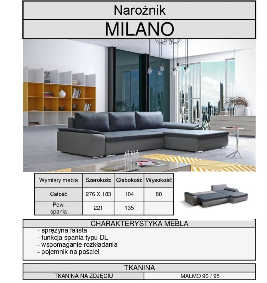 Narożnik Milano prawostronny duży szary