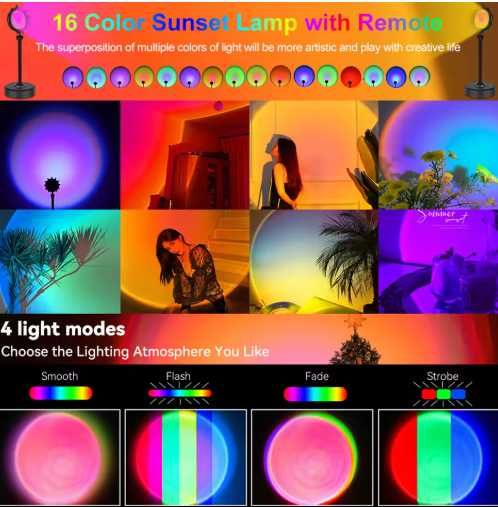 Lampka USB LED zachód słońca RGB 16 kolorów projektor pilot