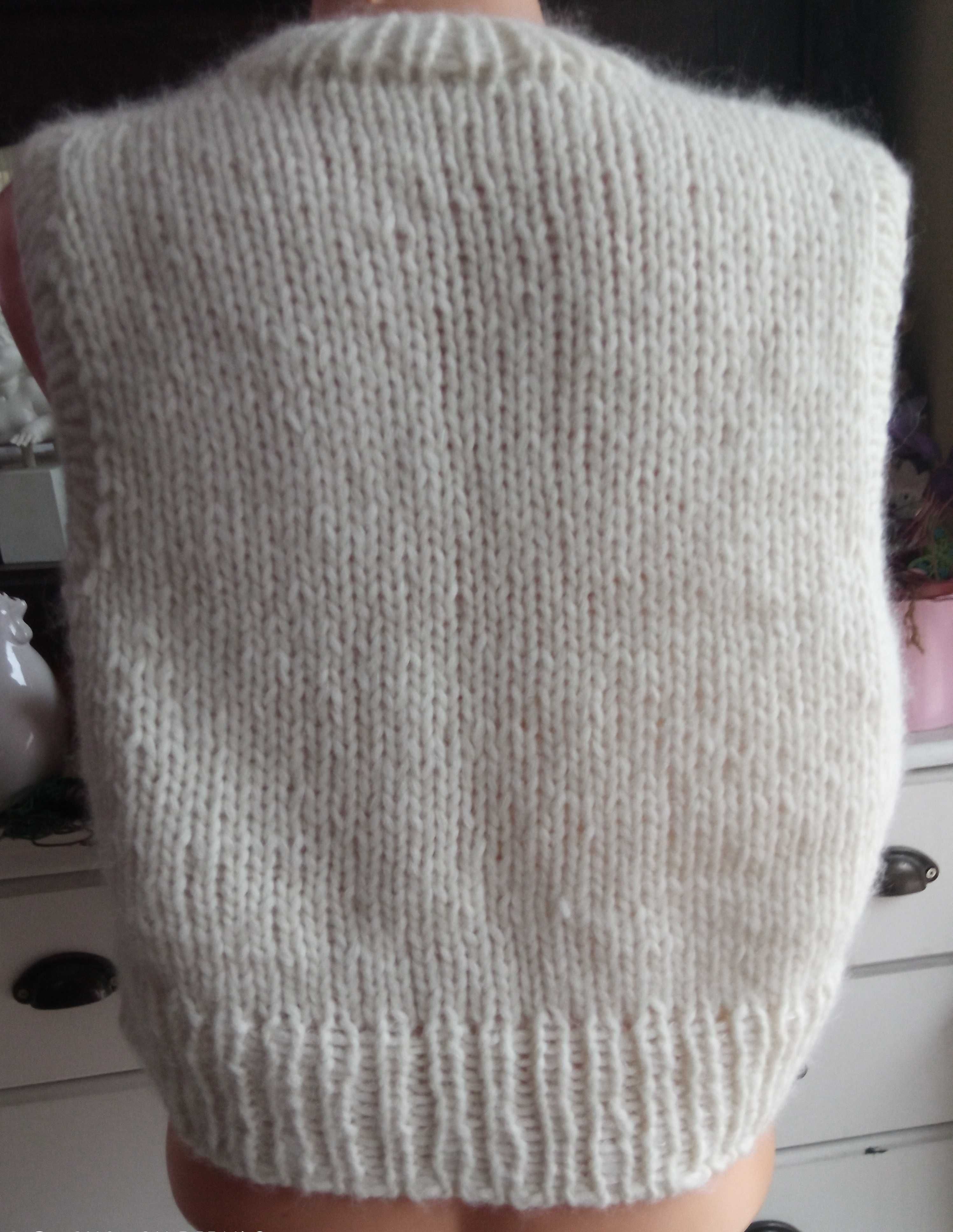Ręcznie robiony sweter kamizelka 118cm pachy wełna alpaka hand made