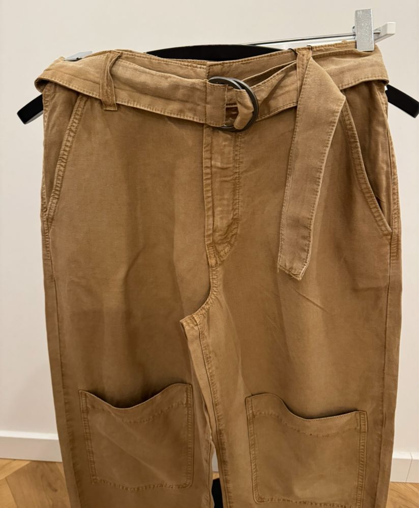 Zara brazowe bezowe spodnie wide leg szerokie XS 34