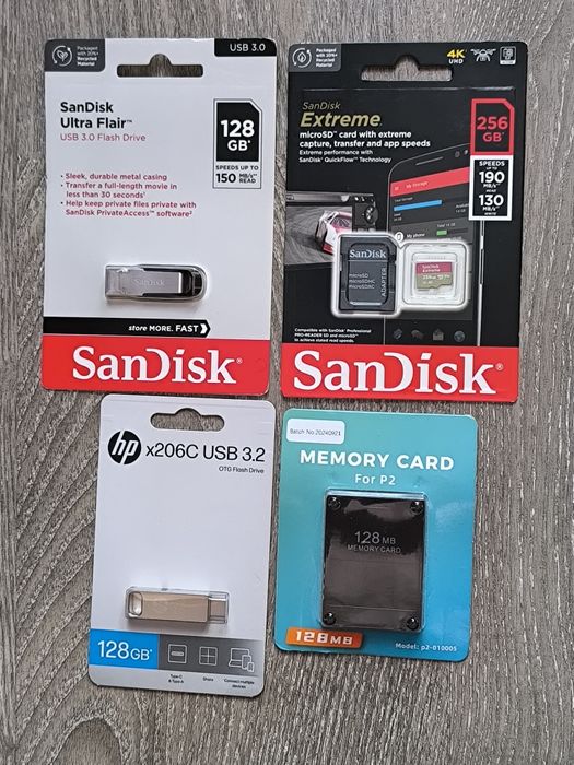 Картки пам'яті SanDisk 128/150/3.0, 256/190/130.