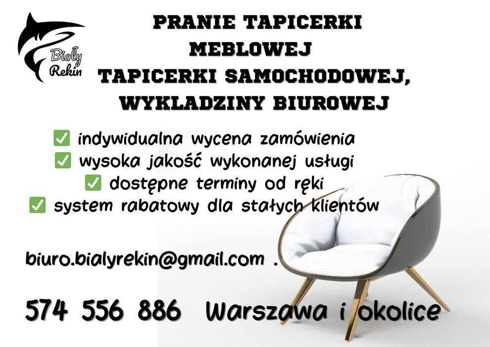 Pranie tapicerki meblowej, tapicerki samochodowej, wykladziny biurowej