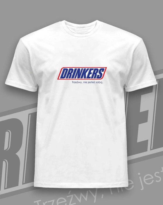 T-shirt męski, koszulka z nadrukiem DRINKERS jak Snickers