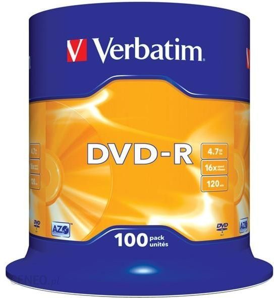 Płyty Dvd-R Verbatim 4,7Gb opakowanie typu cake 100 szt.