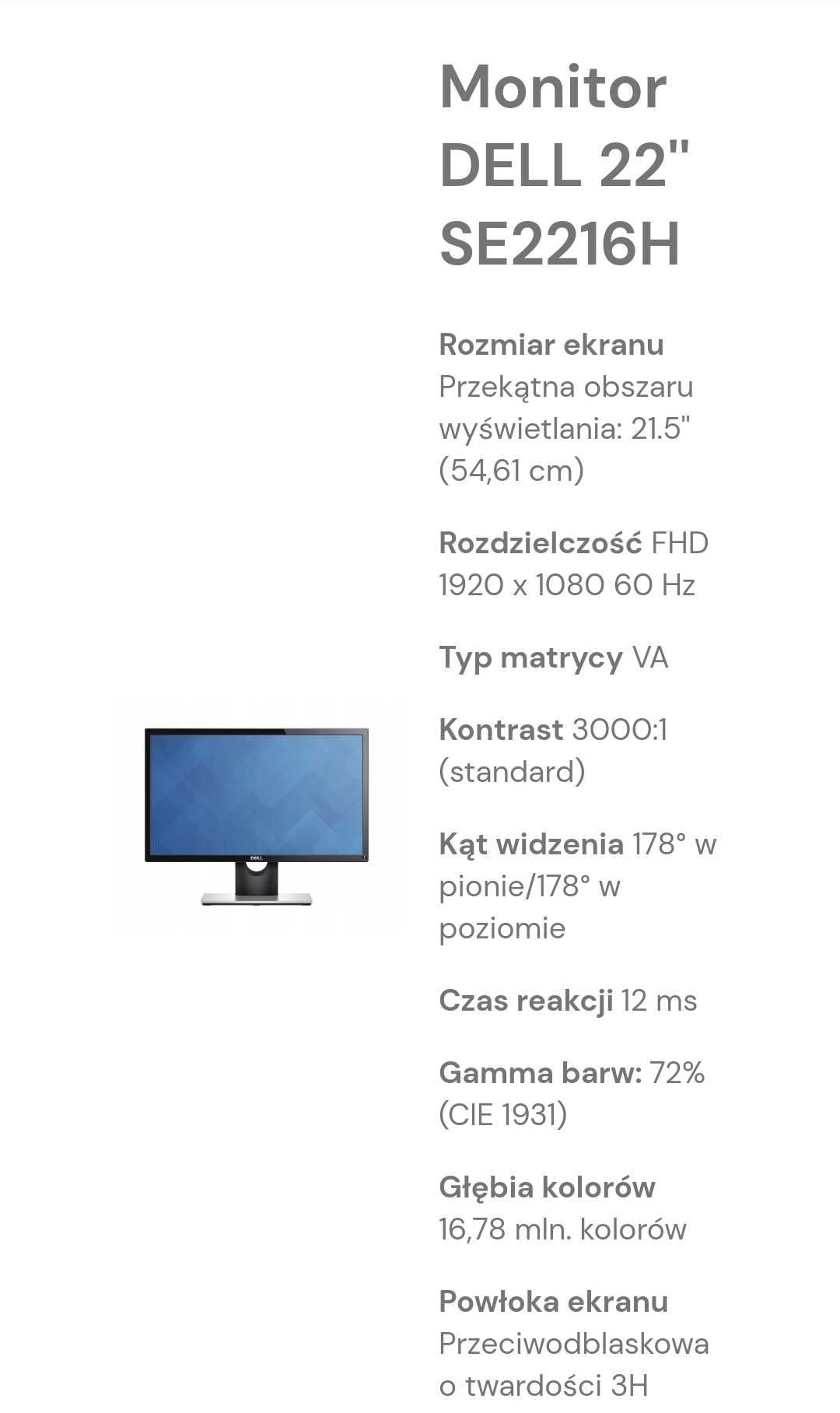 Monitor DELL 22" SE2216H