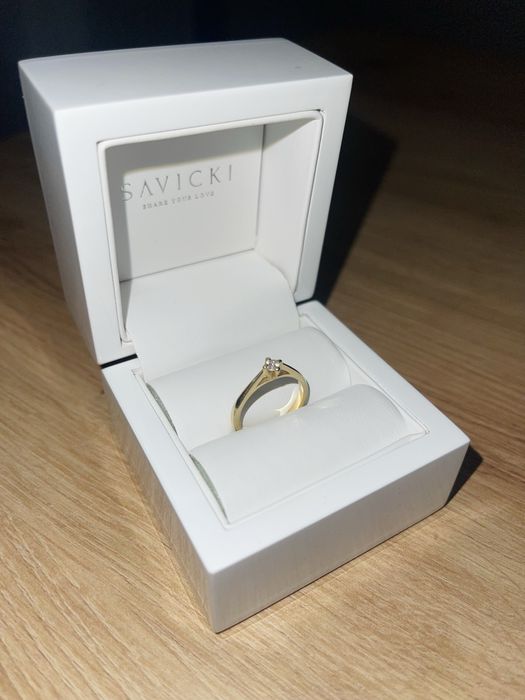 Pierścionek zaręczynowy diament brylant savicki 585 0,14 ct rozmiar 12