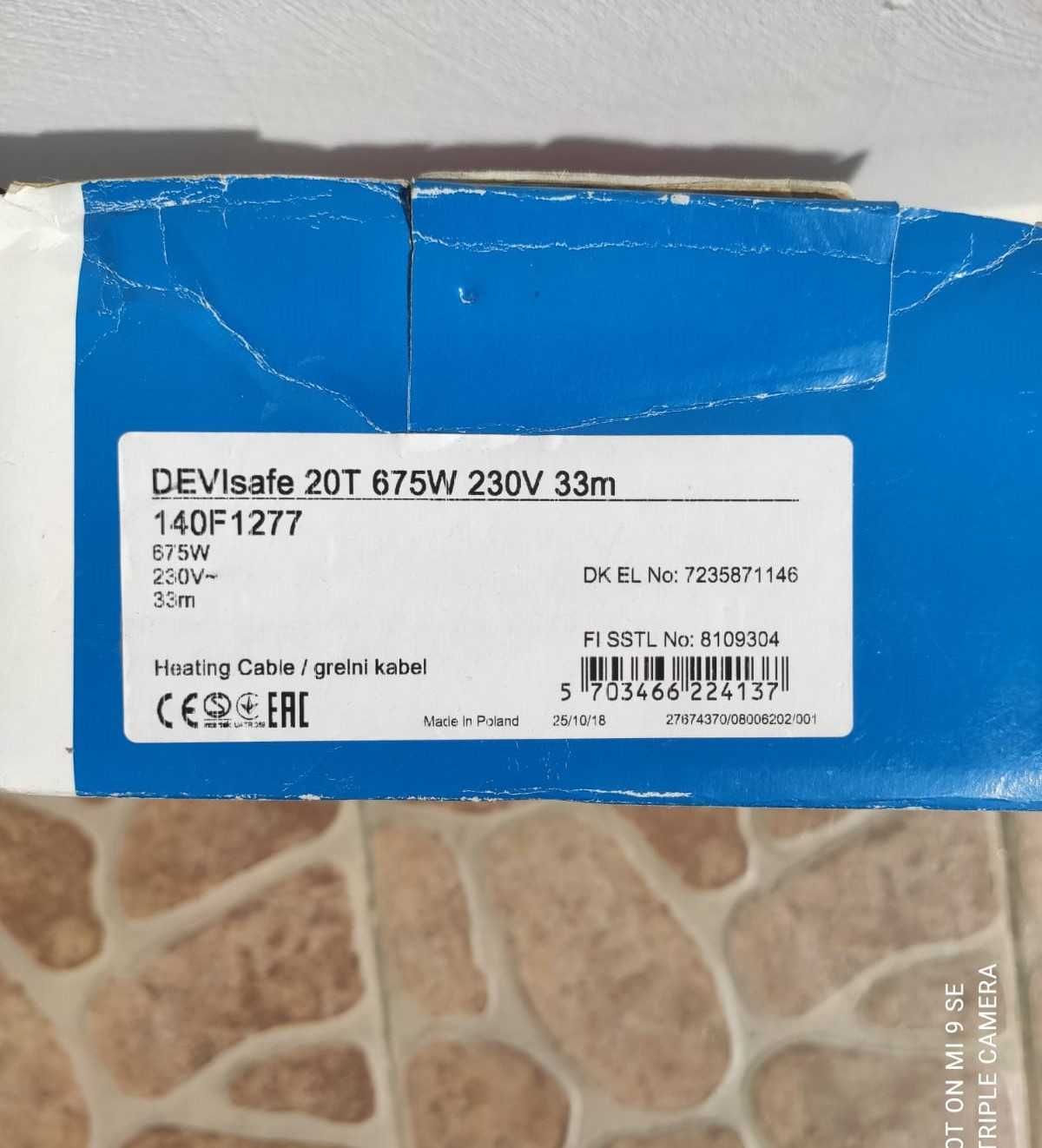 Kabel grzejny DEVIsafe 20T / 675W / 33mb - NOWY