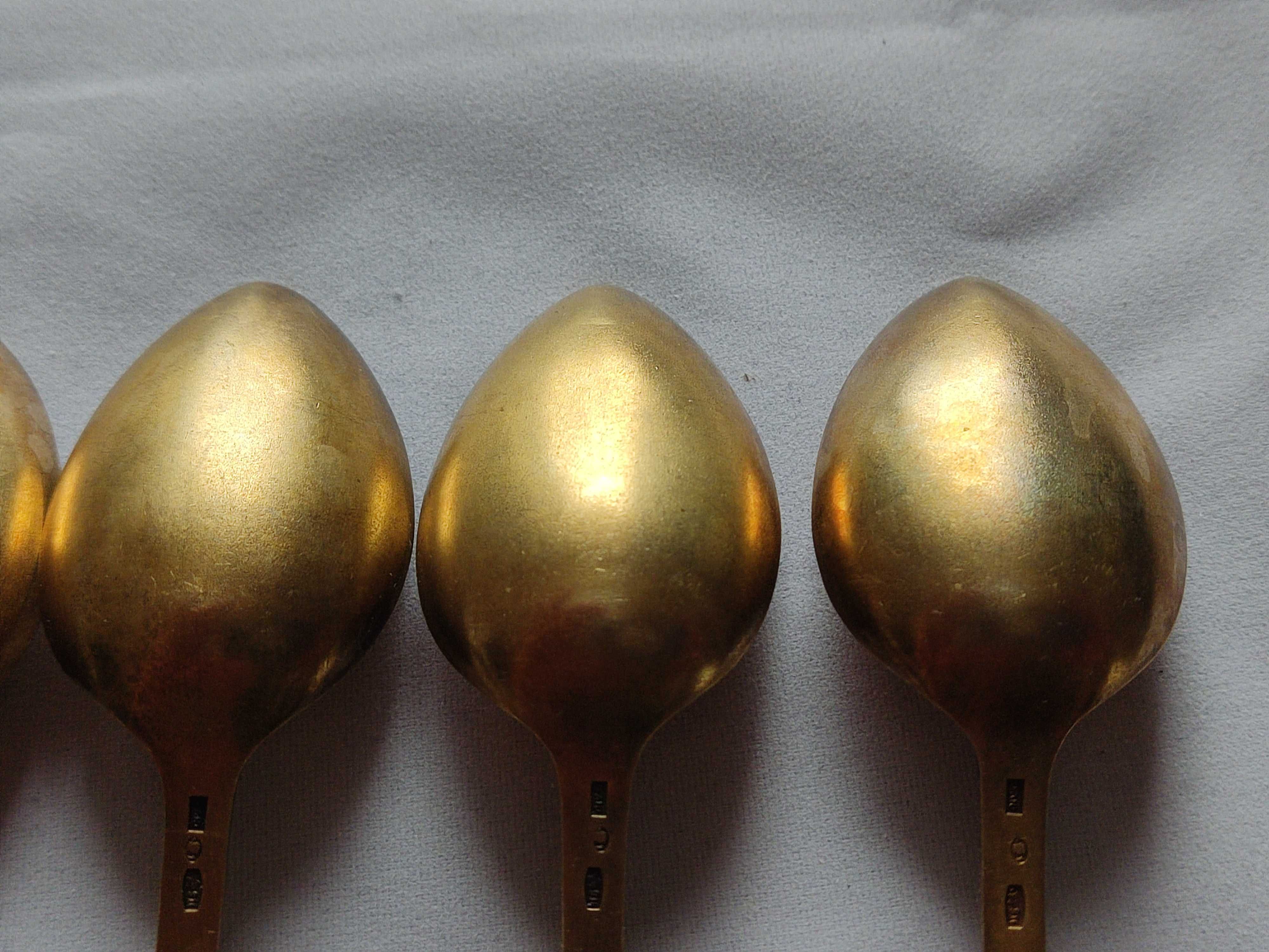 Komplet Łyżeczki srebro złocone 916 emalia komórkowa Duże Leningrad