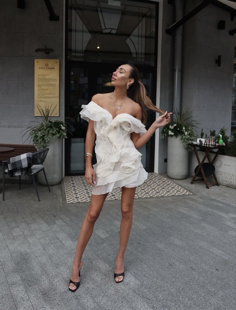 Пишна сукня, сукня з рюшами, хвиляста сукня міні, ivina boutique,сукня
