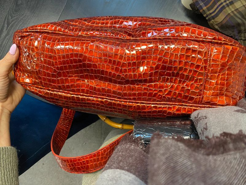 Tara Crystalle włoska torebka shoperka skora bambus bamboo bordowa