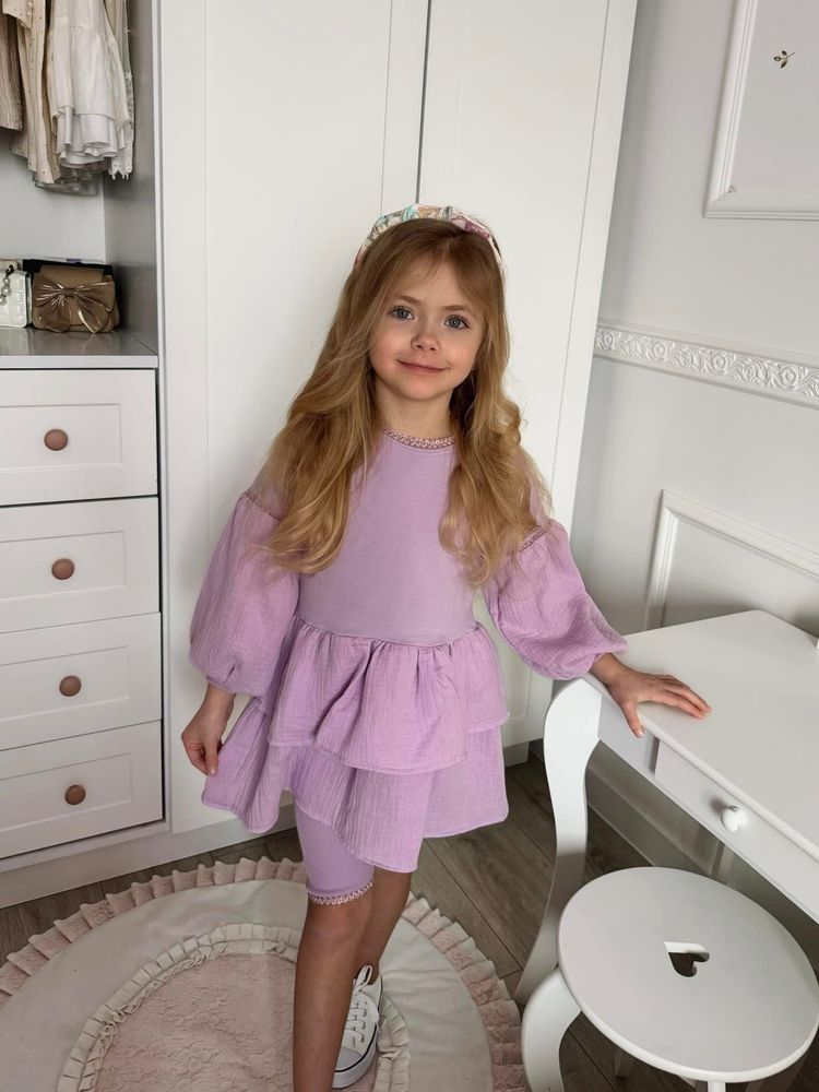 La Mia Baby Clothes tuniko-sukienka tunika muślin fiolet lila 128 cm