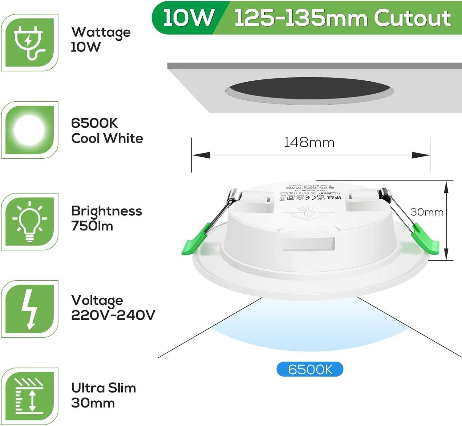 Wpuszczane 6szt reflektory punktowe LED 10W