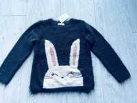 H&M r. 134 / 140 NOWY sweter włochaty z króliczkiem cekinowym