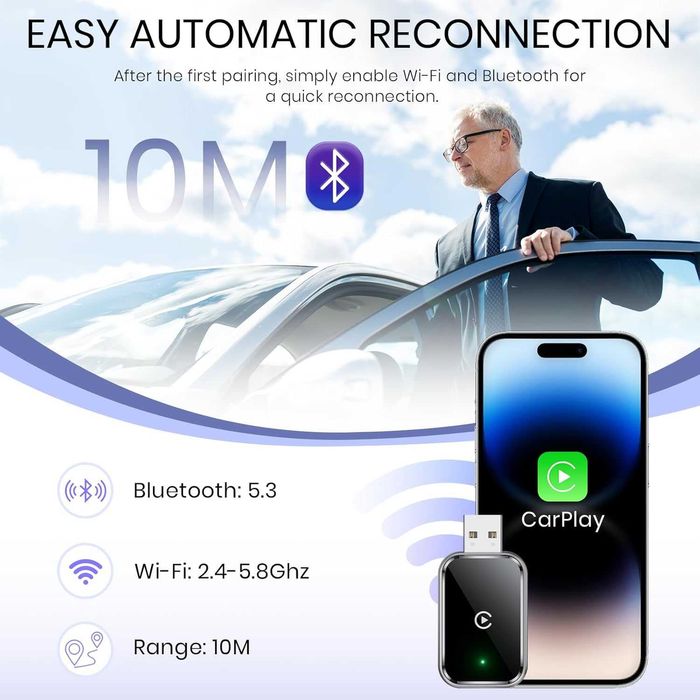AIZEO CarPlay bezprzewodowy adapter iOS Android Apple Bluetooth WiFi