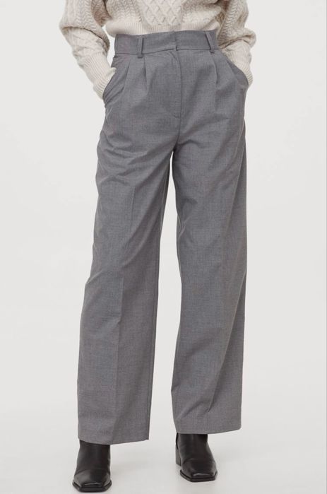 Сірі широкі штани палаццо, брюки з защипами h&m