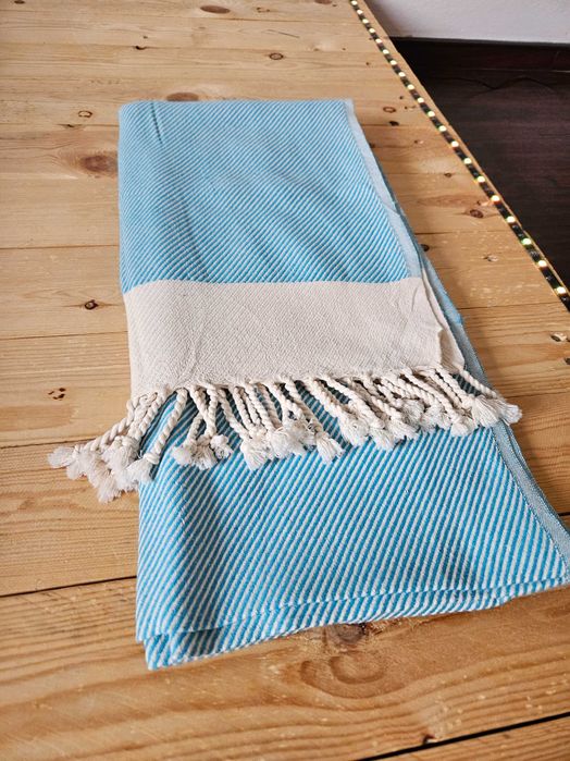 Wielofunkcyjny Bawełniany ręcznik Pestemal 100x180 niebiesko kremowy