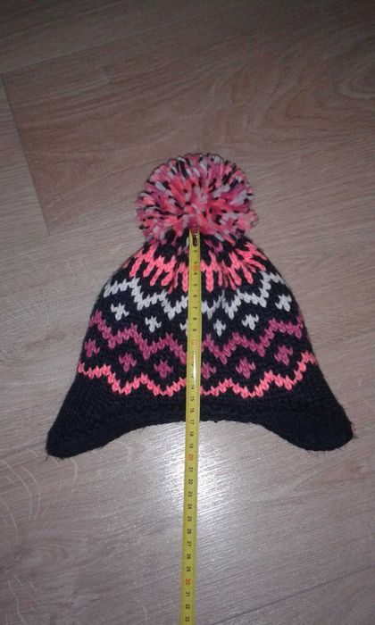Nowa Czapka zimowa dziewczęca ciepła z polarem i pomponem