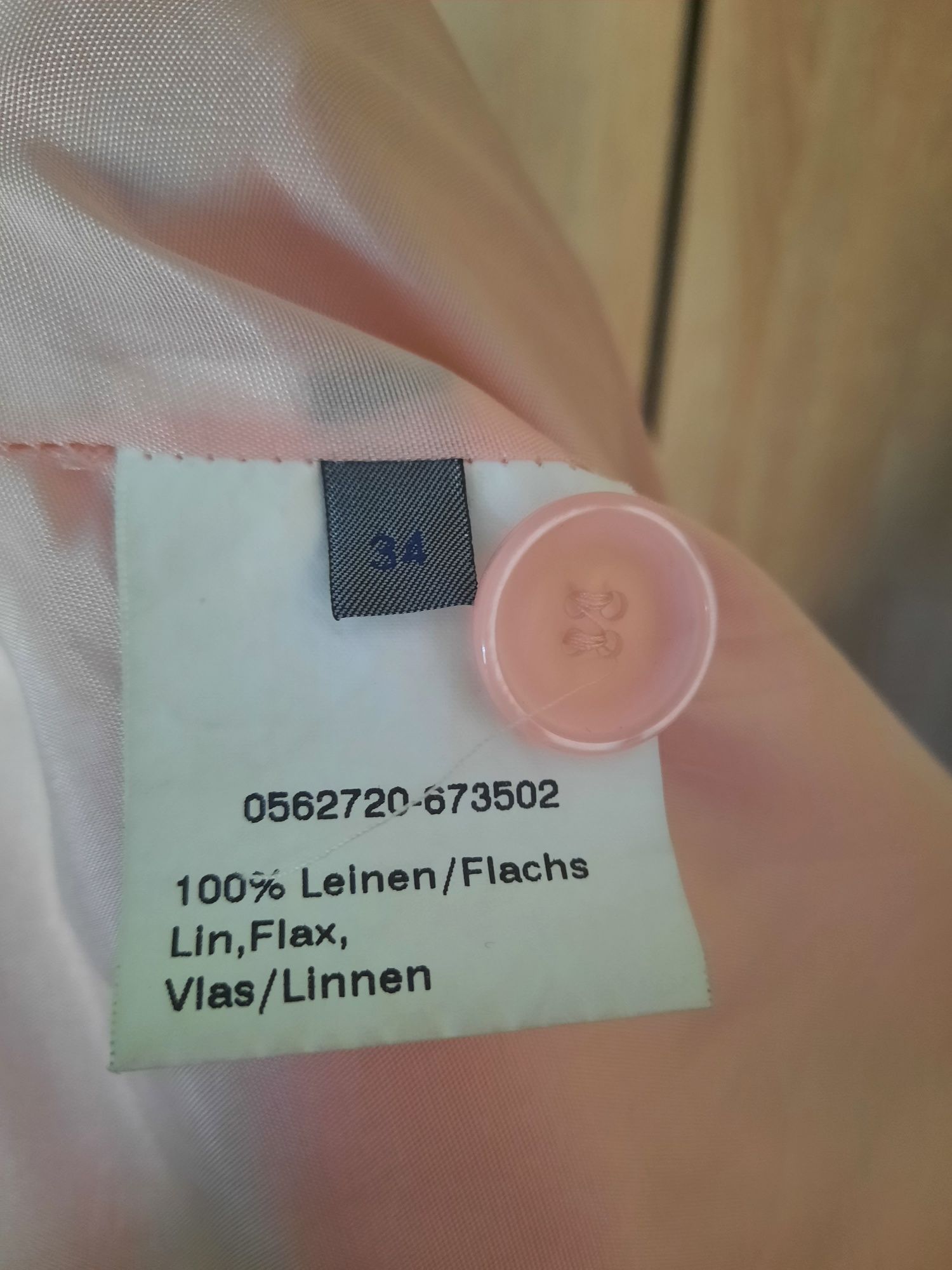Jasnoróżowy żakiet Montego 100% len (materiał zewnętrzny) rozmiar 34