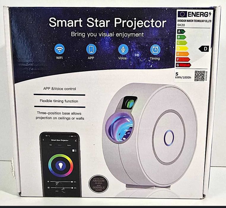 Lampka nocna, projektor gwiazd wifi