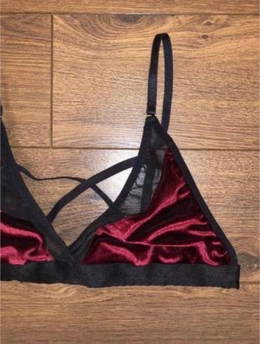 Бордовий марсала велюровий оксамитовий бралет бюстгальтер з сіткою м